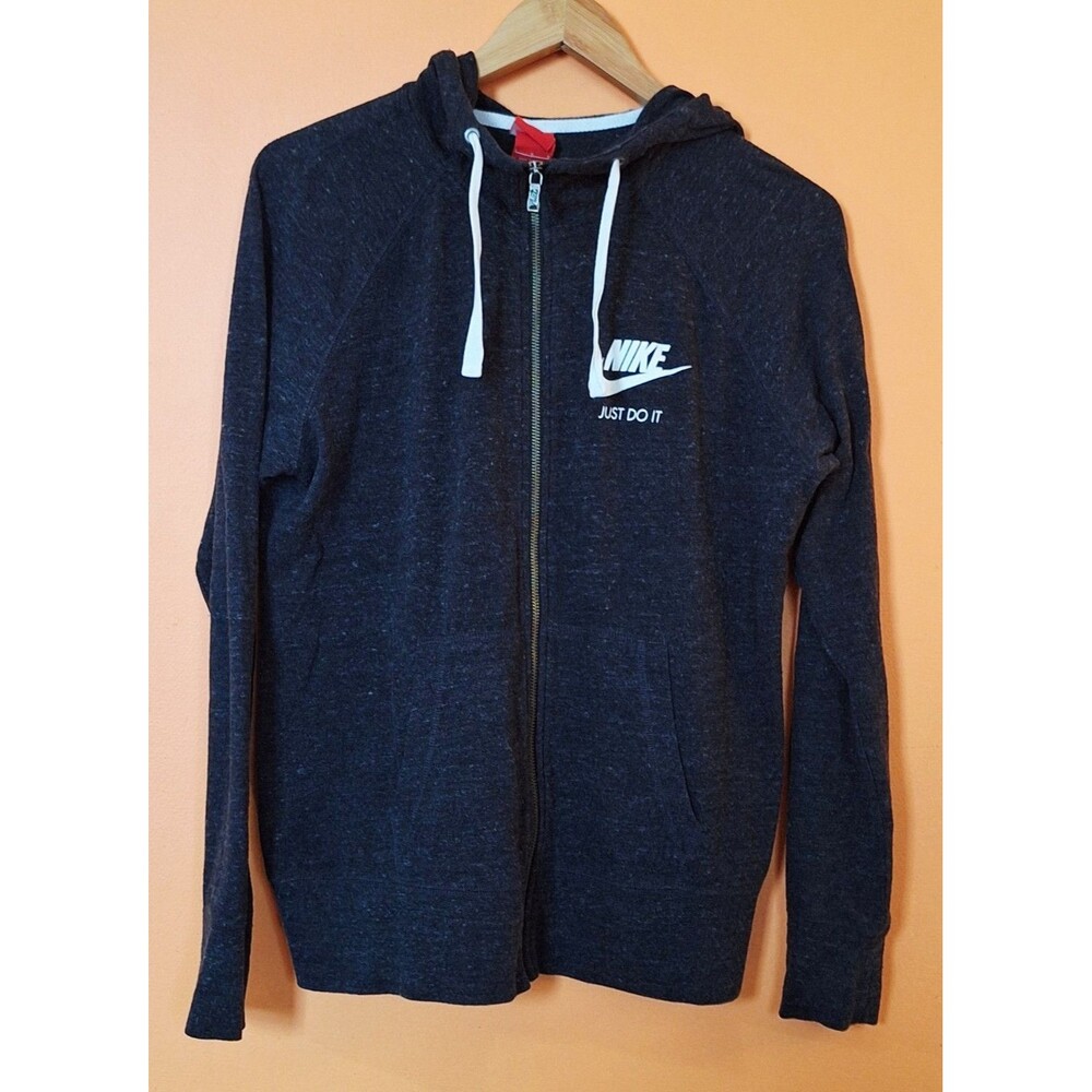 Nike Men’s Full Zip Hooded Hoodie Sweatshirt, Dark Gray Logo, Size L